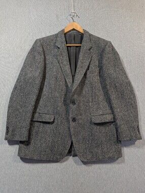 Harris Tweed Blazer Men's 42 Gray White Herringbone Hand Woven Wool